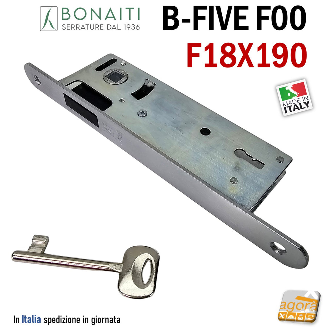 SERRATURA PORTA INTERNA MAGNETICA B-FIVE BONAITI F00 PATENT FRONTALE 18X190MM E30 INT 90 CR.S SATINATA