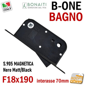 MAGNETIC INTERNAL DOOR LOCK B-ONE BONAITI S905 BATHROOM WC FRONT PANEL 18X190MM E50 INT70 MATT BLACK BLACK 7cm centre distance double square 6x6 8x8 489050KE