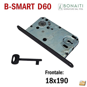 SERRATURA PORTA MAGNETICA B-SMART BONAITI D60 CHIAVE PATENT FRONTALE 18X190MM E50 I90 frontalino 190x18 NERO OPACO MATT BLACK disponibile pronta consegna