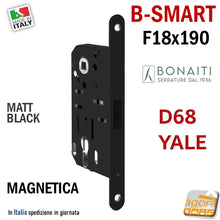 Carica l&#39;immagine nel visualizzatore di Gallery, SERRATURA PORTA MAGNETICA B-SMART BONAITI D68 YALE FRONTALE 18X190MM E50 I85 NERO
