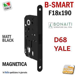 SERRATURA PORTA MAGNETICA B-SMART BONAITI D68 YALE FRONTALE 18X190MM E50 I85 NERO