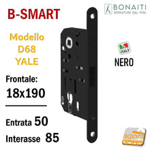 Carica l&#39;immagine nel visualizzatore di Gallery, SERRATURA PORTA MAGNETICA B-SMART BONAITI D68 YALE FRONTALE 18X190MM E50 I85 NERO
