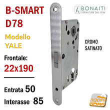 Carica l&#39;immagine nel visualizzatore di Gallery, SERRATURA PER PORTA B-SMART BONAITI CILINDRO YALE F22X190 Modello D78 CROMO SATINATO ARGENTO Entrata 50 INTerasse 85
