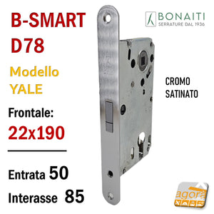 SERRATURA PER PORTA B-SMART BONAITI CILINDRO YALE F22X190 Modello D78 CROMO SATINATO ARGENTO Entrata 50 INTerasse 85