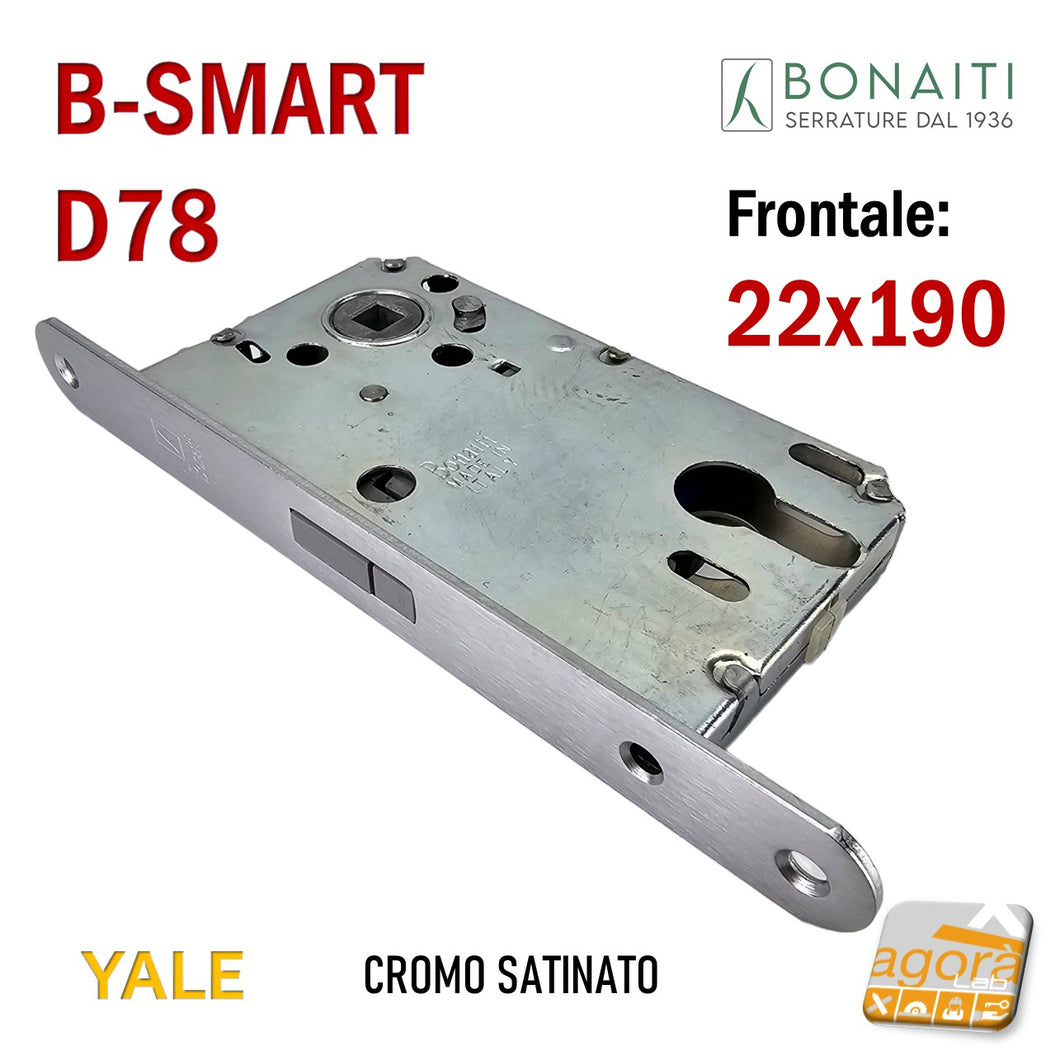 SERRATURA PER PORTA B-SMART BONAITI CILINDRO YALE F22X190 Modello D78 CROMO SATINATO ARGENTO Entrata 50 INTerasse 85