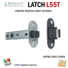 Load image into Gallery viewer, SERRATURA PORTA BONAITI LATCH L55T 12 PRIVACY ANTIPANICO BORDO TONDO FRONTALE 26x57 E60 CROMO SAT bordo tondo
