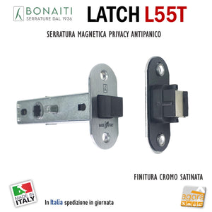 SERRATURA PORTA BONAITI LATCH L55T 12 PRIVACY ANTIPANICO BORDO TONDO FRONTALE 26x57 E60 CROMO SAT bordo tondo