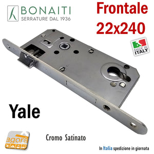 SERRATURA PORTA FRONTALE 22x240mm bordo tondo cilindro YALE BONAITI C22T-50 C22T CROMO SATINATO E50 I85 entrata 5cm interasse 8,5cm satinata meccanica catenaccio 48C2205087