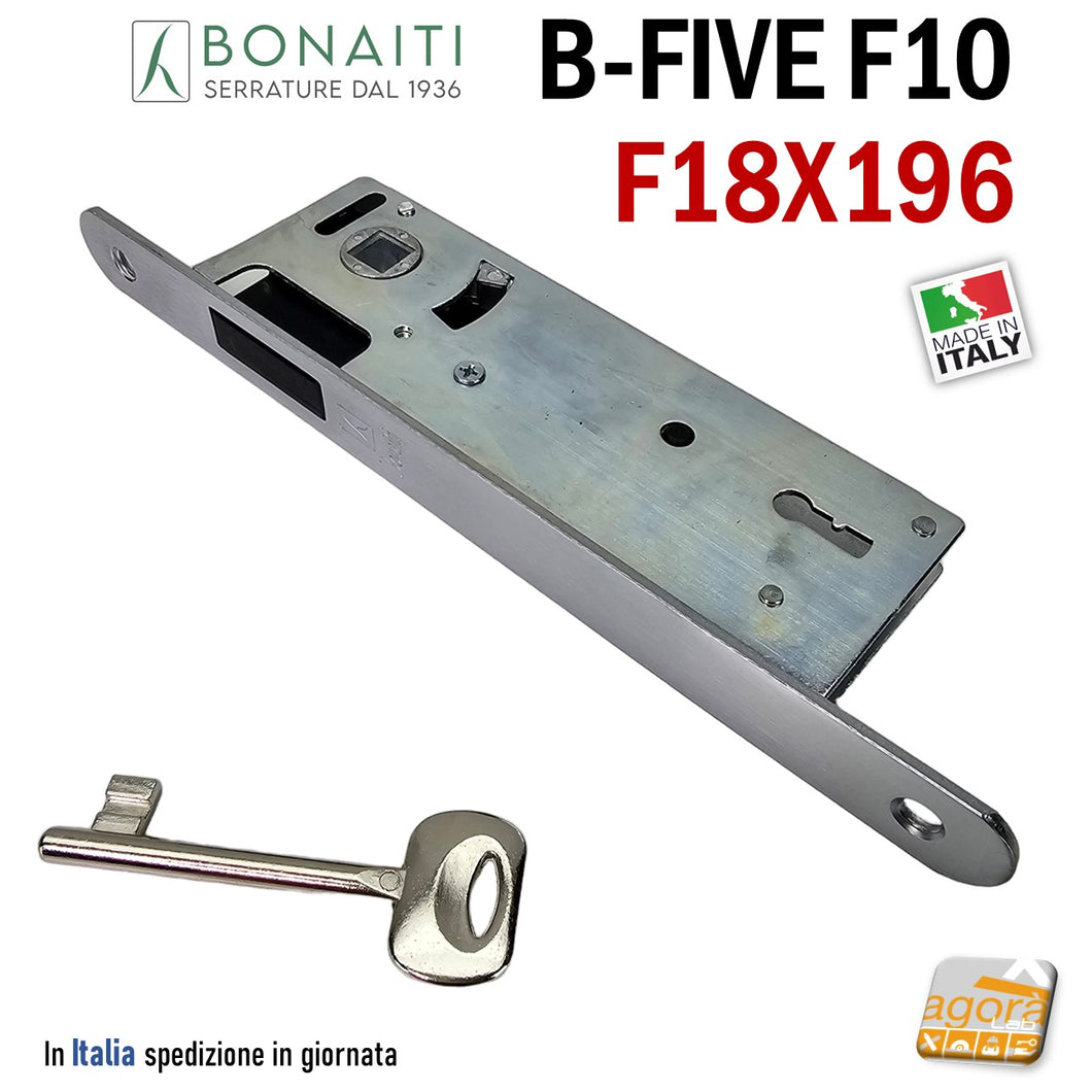 SERRATURA PER PORTE MAGNETICHE BONAITI FIVE F10 FRONTALE 196 X 18 MM CROMO ARGENTATA