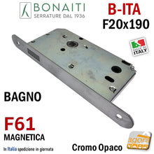 Load image into Gallery viewer, INTERNAL MAGNETIC DOOR LOCK B-ITA BONAITI F61 FRONT 20X190MM E50 I70 BATHROOM MATT CHROME
