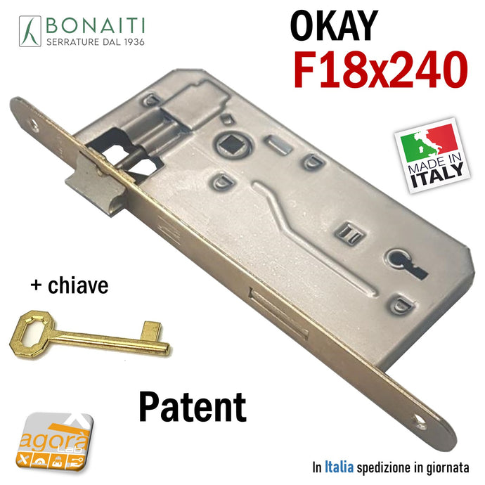 SERRATURA PER PORTA BONAITI PATENT F18X240 OTTONE MODELLO 548T Entrata 50 Interasse 90 BORDO TONDO OKAY