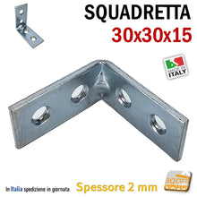 Carica l&#39;immagine nel visualizzatore di Gallery, Squadretta di Assemblaggio mm 30x30x15 sp 2,0 Acciaio Zincato Forata Lastrina 100pz squadretta per mobili arredamento assemblaggi cm 3x3 squadrette lastrine
