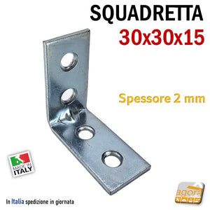 Squadretta di Assemblaggio mm 30x30x15 sp 2,0 Acciaio Zincato Forata Lastrina 100pz squadretta per mobili arredamento assemblaggi cm 3x3 squadrette lastrine