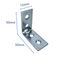 Load image into Gallery viewer, Squadretta di Assemblaggio mm 30x30x15 sp 2,0 Acciaio Zincato Forata Lastrina 100pz squadretta per mobili arredamento assemblaggi cm 3x3 squadrette lastrine
