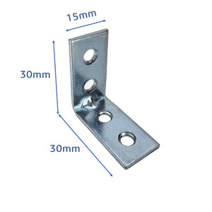 Squadretta di Assemblaggio mm 30x30x15 sp 2,0 Acciaio Zincato Forata Lastrina 100pz squadretta per mobili arredamento assemblaggi cm 3x3 squadrette lastrine