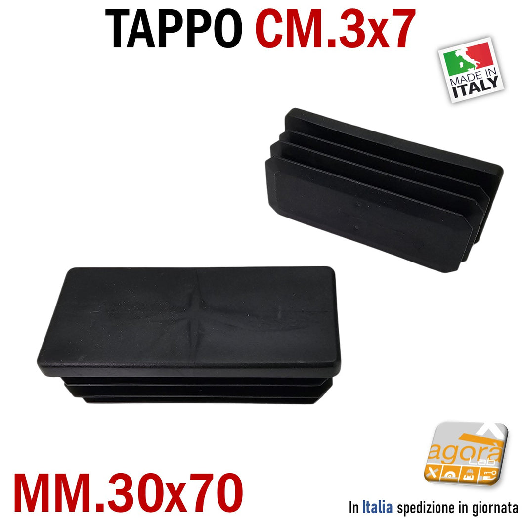 TAPPO RETTANGOLARE mm 30x70 NERO PUNTALE PLASTICA cm 7x3 SOTTOPIEDE ALETTATO TAPPI NERI