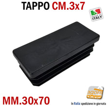 Load image into Gallery viewer, TAPPO alettato RETTANGOLARE mm 30x70 NERO PUNTALE PLASTICA cm 7x3 SOTTOPIEDI ALETTATI 70x30 mm TAPPI NERI 10pz
