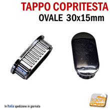 Carica l&#39;immagine nel visualizzatore di Gallery, tappo ovale cromato copritesta in abs plastica per tubi ovali 30x15mm da inserire nel tubo ovale 1,5 x 3 cm bello ben rifinito cappuccio Tappi Ovali per tubi negozio tappini cappucci
