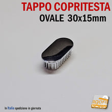 Load image into Gallery viewer, tappo ovale cromato copritesta in abs plastica per tubi ovali 30x15mm da inserire nel tubo ovale 1,5 x 3 cm bello ben rifinito cappuccio Tappi Ovali per tubi negozio attrezzatura negozi
