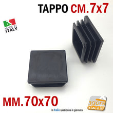 Carica l&#39;immagine nel visualizzatore di Gallery, 10pz TAPPO QUADRATO 70x70 NERO PUNTALE PLASTICA cm 7x7 SOTTOPIEDE ALETTATO TAPPI NERI chiusure per tubi
