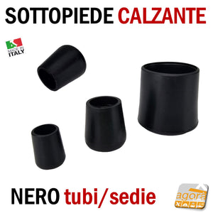 TAPPO CALZANTE PVC GOMMA NERO PUNTALE PLASTICA SOTTOPIEDE TUBO TONDO TAPPI SEDIE SEDIA TAVOLI MORBIDO DA ESTERNO