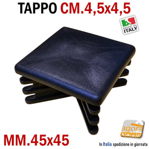 TAPPO ALETTATO QUADRATO MM 45X45 TAPPI SOTTOPIEDE NERI CM 4,5X4,5 INSERTO CON ALETTE COPRITESTA CAPPUCCIO PER TUBO QUADRO 45X45 BELLI BEN RIFINITI