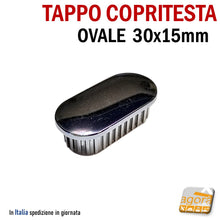 Load image into Gallery viewer, tappo ovale cromato copritesta in abs plastica per tubi ovali 30x15mm da inserire nel tubo ovale 1,5 x 3 cm bello ben rifinito cappuccio Tappi Ovali per tubi negozio
