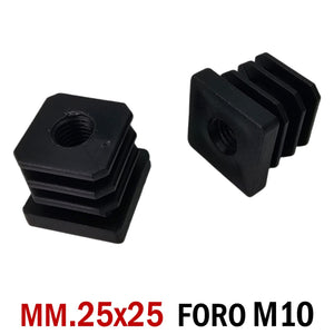 TAPPO con foro filettao M 10 25x25mm FORO FILETTATO M10 NERO cm 2,5x2,5 TAPPI SOTTOPIEDE forato filetto metrico MA 10