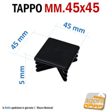 Load image into Gallery viewer, tappo mm 45x45 per tubo quadro 45mm tappi alettati
