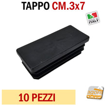 Load image into Gallery viewer, TAPPO RETTANGOLARE mm 30x70 NERO PUNTALE PLASTICA cm 7x3 SOTTOPIEDE ALETTATO TAPPI NERI alta qualità professionale
