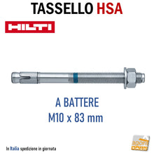 Load image into Gallery viewer, TASSELLO ANCORANTE CERTIFICATO IN ACCIAIO CON BARRA FILETTATA E DADO TE HILTI HSA tasselli a battere metallici M10x83 per scaffali
