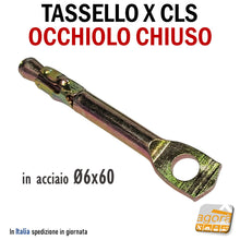 Carica l&#39;immagine nel visualizzatore di Gallery, tassello rapido a battere 6x60 speed per sospensioni soffitto soffitti occhiolo chiuso foro 6mm acciaio tasselli per cls calcestruzziono pieno soffitti per pendinare
