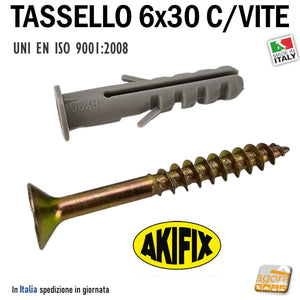 TASSELLO IN NYLON CON COLLARINO FORO D6 x 30 IN NYLON CON VITE diametro 4,5x40 testa svasata