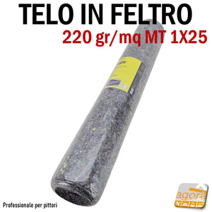 Feltro Telo Protezione Pavimento Pittura 220gr/mq 1x25mt assorbente antimacchia AKIFIX 25MQ