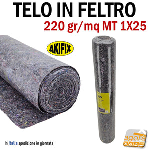 Feltro Telo Protezione Pavimento Pittura 220gr/mq 1x25mt assorbente antimacchia AKIFIX 25MQ