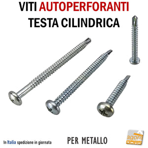 VITI AUTOFORANTI (PUNTA A FORARE) TESTA CILINDRICA ZINCATA PH2 4,8 X 80/60 vite acciaio auto perforante a forare per metalli lunga