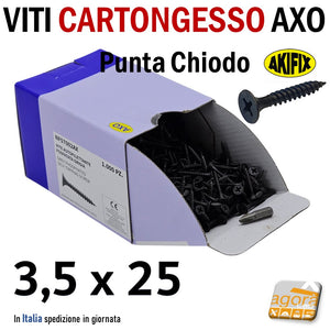 viti 25mm fissaggio lastre di cartongesso autofilettanti fosfatate nere testa svasata 3,5x25mm punta chiodo 1000pz AKIFIX NF57002AX