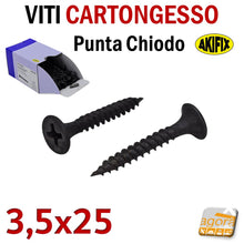 Load image into Gallery viewer, viti 25mm fissaggio lastre di cartongesso autofilettanti fosfatate nere testa svasata 3,5x25mm punta chiodo 1000pz lastra ctg akifix knauf abc sistem pronta consegna
