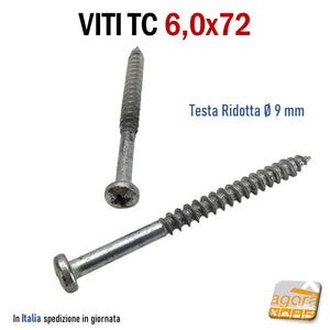 viti legno vite x truciolare mdf diametro 6 x 72mm 6x70 7cm filetto parziale testa cilindrica TC inserto a croce PZD testa ridotta Ø9mm vite per tasselli nylon e pannelli