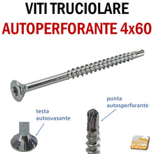 Load image into Gallery viewer, VITE LEGNO TRUCIOLARE AUTOPERFORANTE TESTA TPS TORX 4X60 ZINCATA viti per legno truciolato auto svasante auto perforante zincata testa torx professionale
