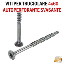 Load image into Gallery viewer, VITI TRUCIOLARE AUTOPERFORANTE TESTA TPS TORX 4X60 ZINCATA viti per legno truciolato auto svasante auto perforante zincata testa torx falegnameria
