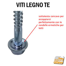 Load image into Gallery viewer, VITI LEGNO TE FLANGIATA TESTA ESAGONO D 6,0X50 - 6,0 x 60 6,0  x 70 VITE ZNB CON RONDELLA INTEGRATA testa concava incavata per rondelle inox con guarnizione gomma ermetica per coperture tetti
