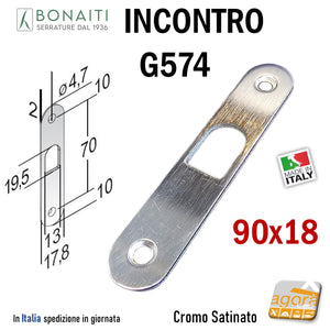 contropiastra incontro porta serratura bonaiti G574 mm 90x18 x scorrevole scrigno 4G57400085 cromo satinato