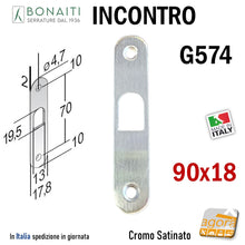 Carica l&#39;immagine nel visualizzatore di Gallery, contropiastra incontro porta serratura bonaiti G574 mm 90x18 x scorrevole scrigno 4G57400085 cromo satinato incontri riscontri contropiastre originali
