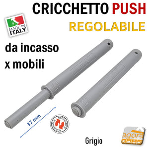 CRICCHETTO PUSH REGOLABILE PER APERTURA ANTE INVISIBILI MOBILE SENZA MANIGLIA INCASSO CORSA 37 GRIGIO - cricchetto a pressione regolabile 3mm da incassare nel mobile