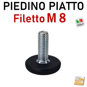 PIEDI PIEDINO FILETTATO M8x25 8x22mm BASSO D28x6 ZIGRINATO PIEDE LIVELLATORE PIATTO NERO