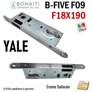 SERRATURA PORTA INTERNA MAGNETICA B-FIVE BONAITI F09 YALE FRONTALE 18X190MM E30 INT 85 entrata 3 cm cromo satinato opaco frontale 190x18mm 19cm foro per eurocilindro cilindro scrocco nero quadro maniglia 8x8