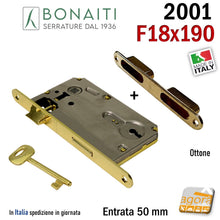 Carica l&#39;immagine nel visualizzatore di Gallery, Kit Serratura Bonaiti 2001 F18x190 Patent 240 + contropiastra G220 Ottone
