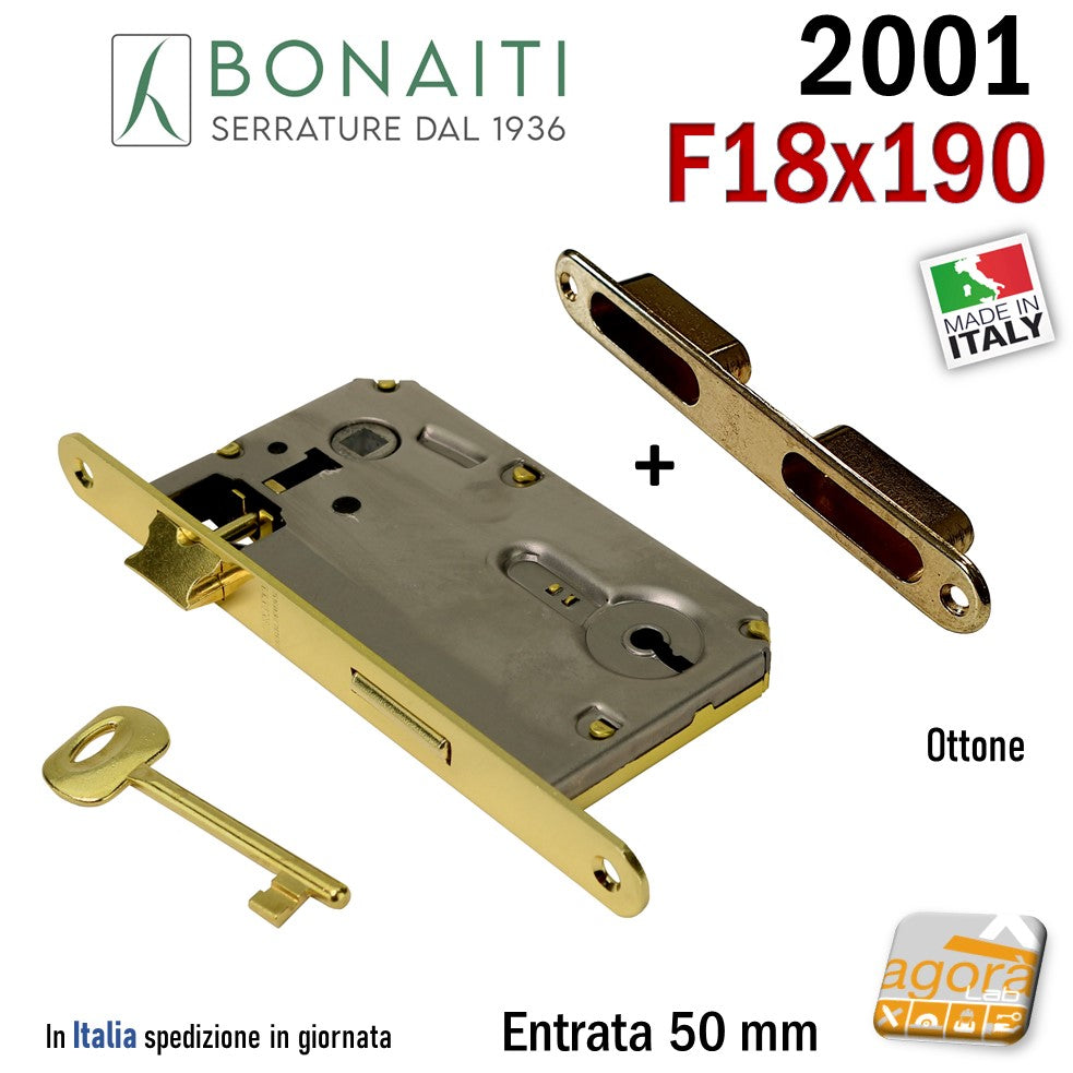 Kit Serratura Bonaiti 2001 F18x190 Patent 240 + contropiastra G220 Ottone