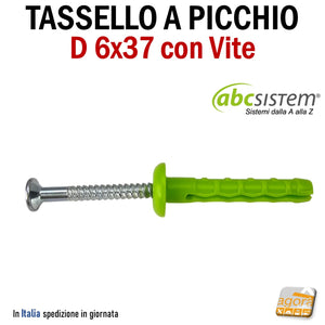 Tassello in nylon di colore verde con testa bombata e viti in acciaio zincate a picchio a percussione da martellare 6x37 D6x40 tasselli per cartongesso con collare ABC SISTEM o AKIFIX